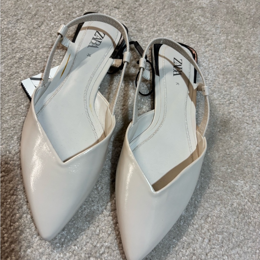 Zara Women's Off-White Pointed Slingback Flats size 36
